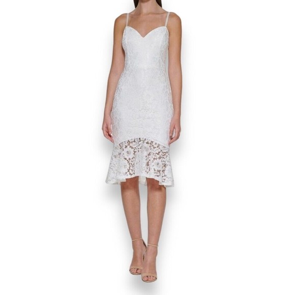 Guess | Dresses | Guess Womens Floral Lace Trumpet Dress In White Size 4 |  Poshmark